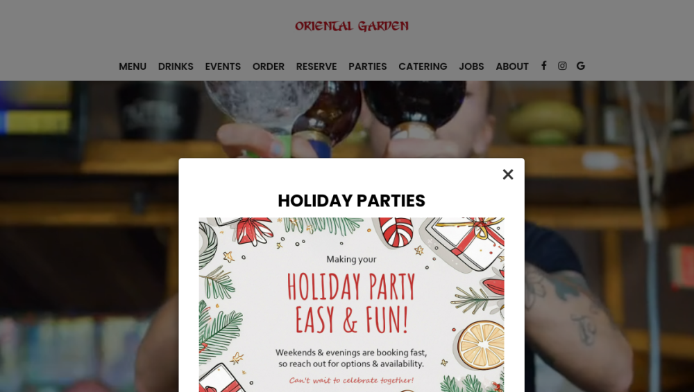 Website screenshot of Oriental Garden