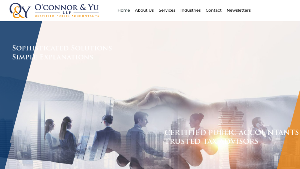 Website screenshot of O'Connor & Yu LLP