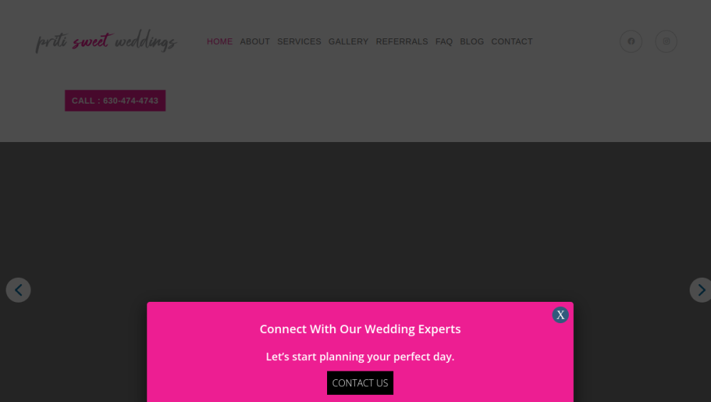 Website screenshot of Priti Sweet Weddings