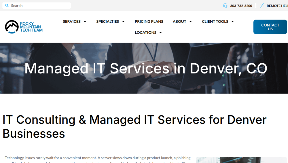Website screenshot of Rocky Mountain Tech Team