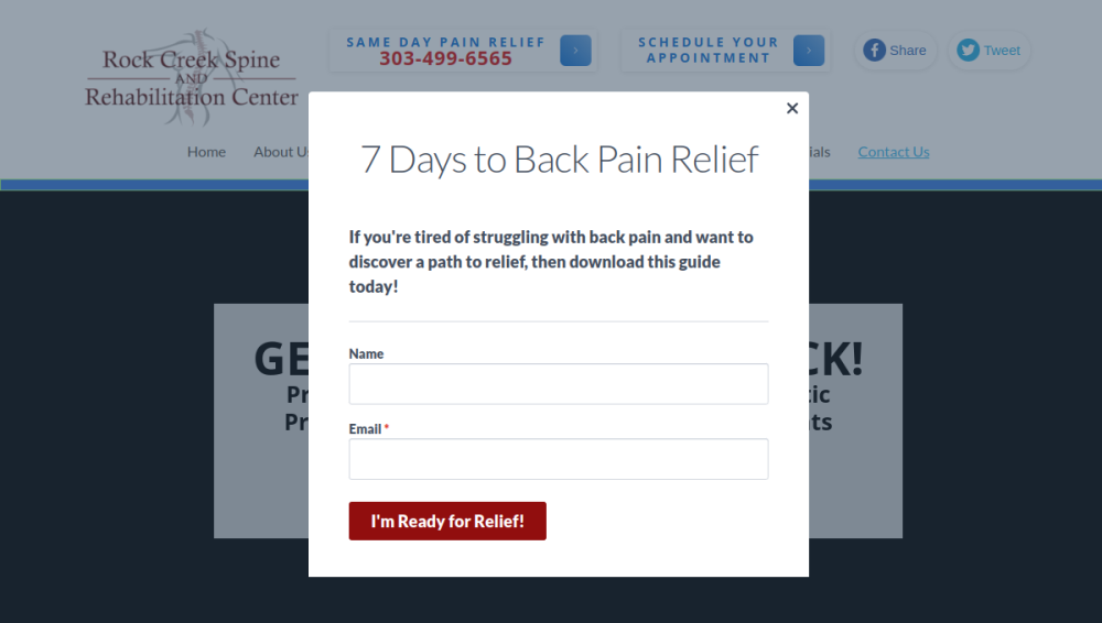Website screenshot of Rock Creek Spine & Rehabilitation Center