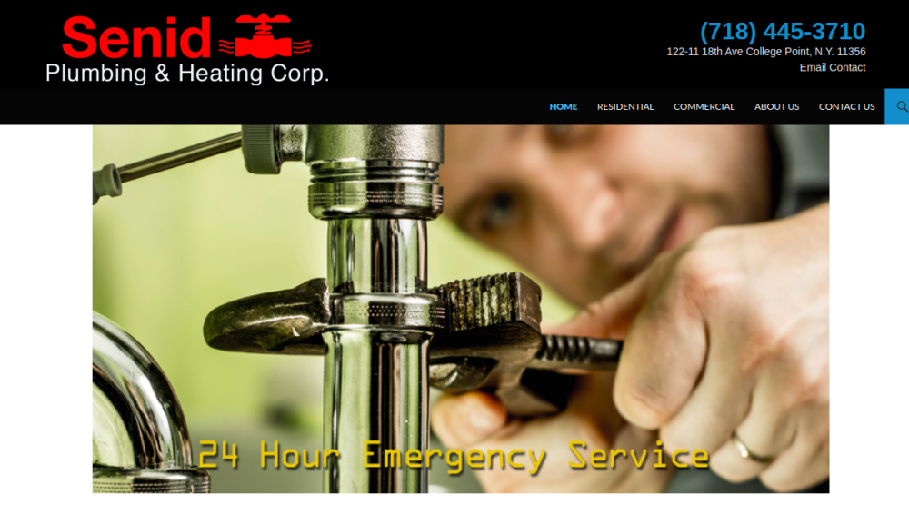 Website screenshot of Senid Plumbing and Heating Corp