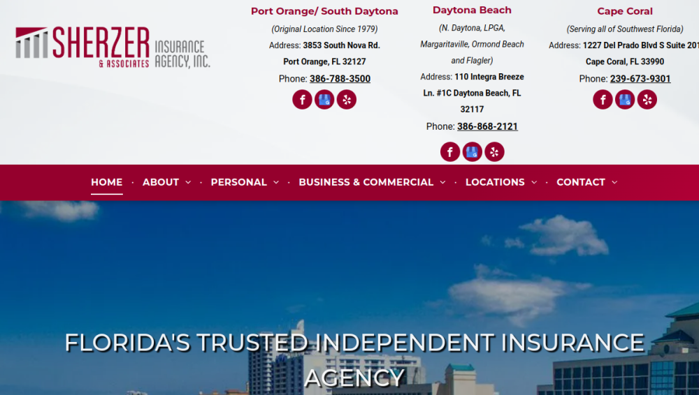 Website screenshot of Sherzer & Associates Insurance