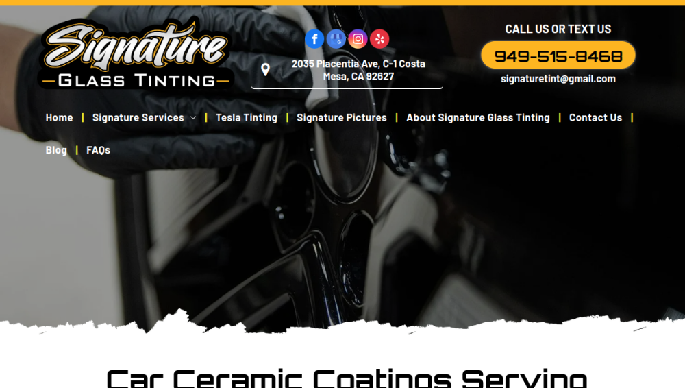 Website screenshot of Signature Glass Tinting