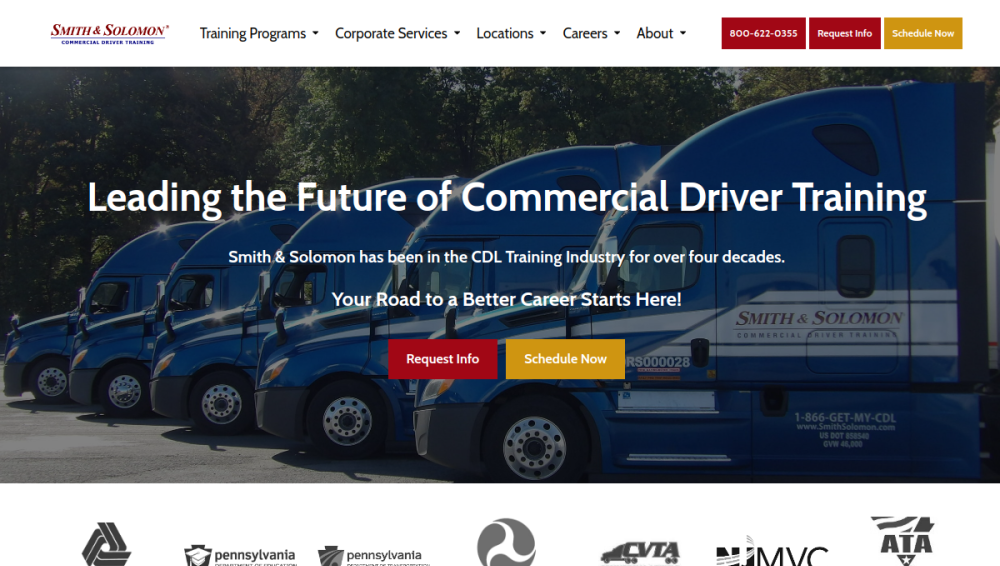 Website screenshot of Smith & Solomon Commercial Driver Training
