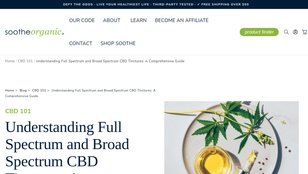 Website screenshot of Soothe Organic