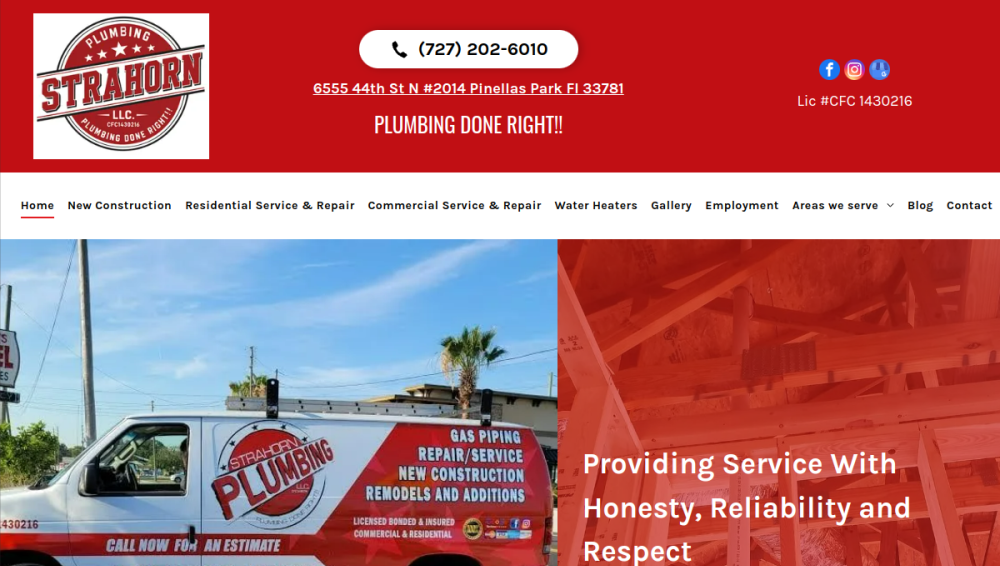 Website screenshot of Strahorn Plumbing LLC