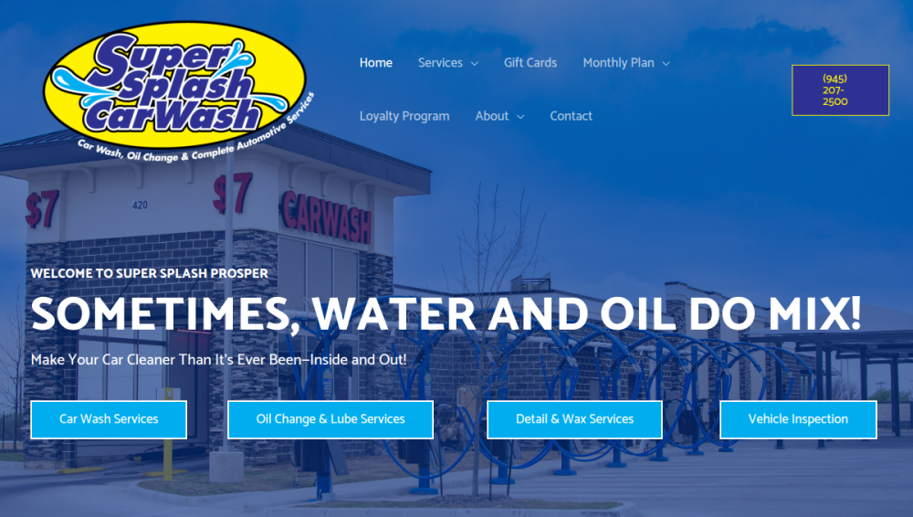 Website screenshot of SuperSplash Car Wash & Lube Center