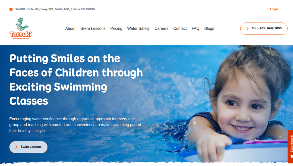 Website screenshot of Tatsuki Swimming School