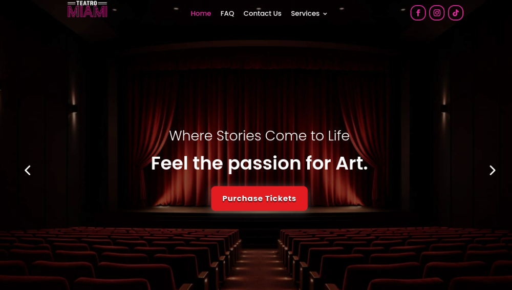Website screenshot of Teatro Miami