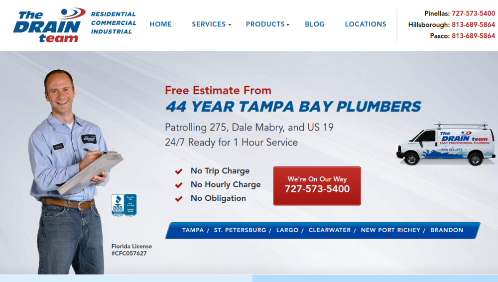Website screenshot of The Drain Team