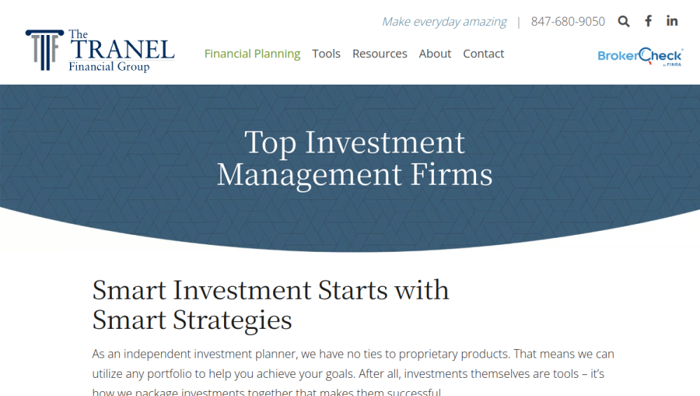 Website screenshot of The Tranel Financial Group