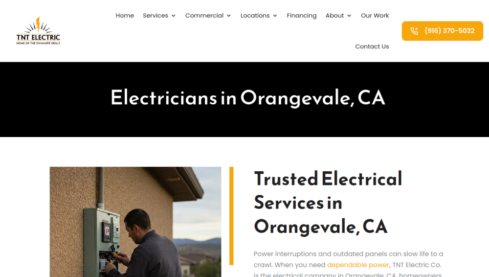 Website screenshot of TNT ELECTRIC CO