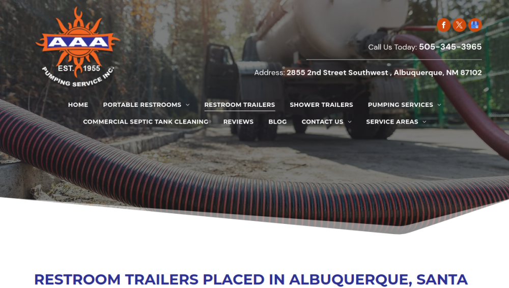 Website screenshot of AAA Pumping Service