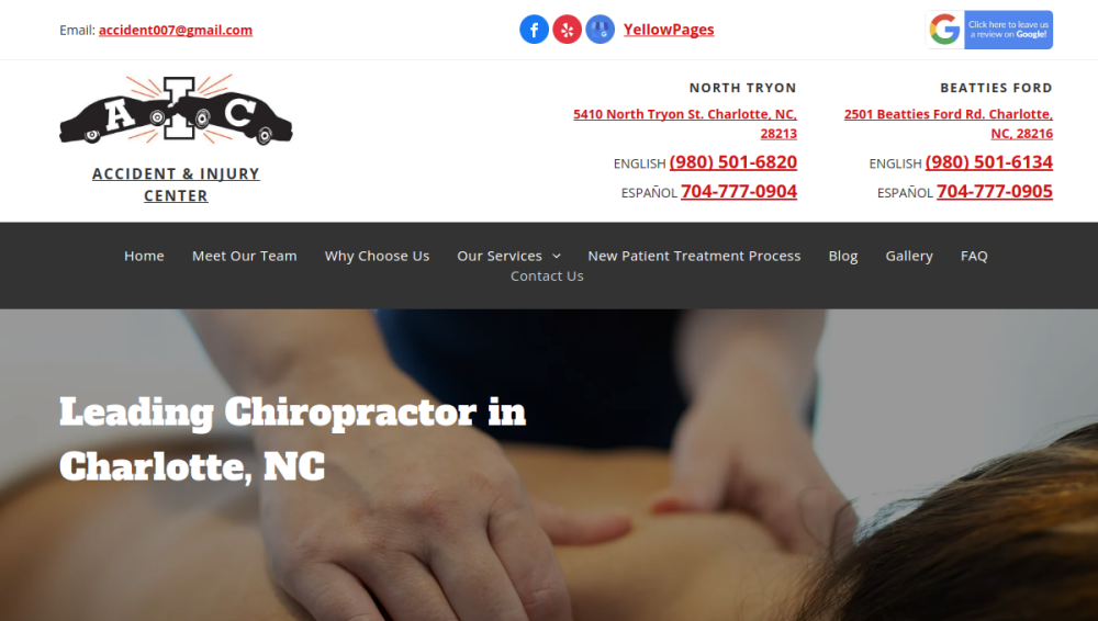 Website screenshot of Accident & Injury Center