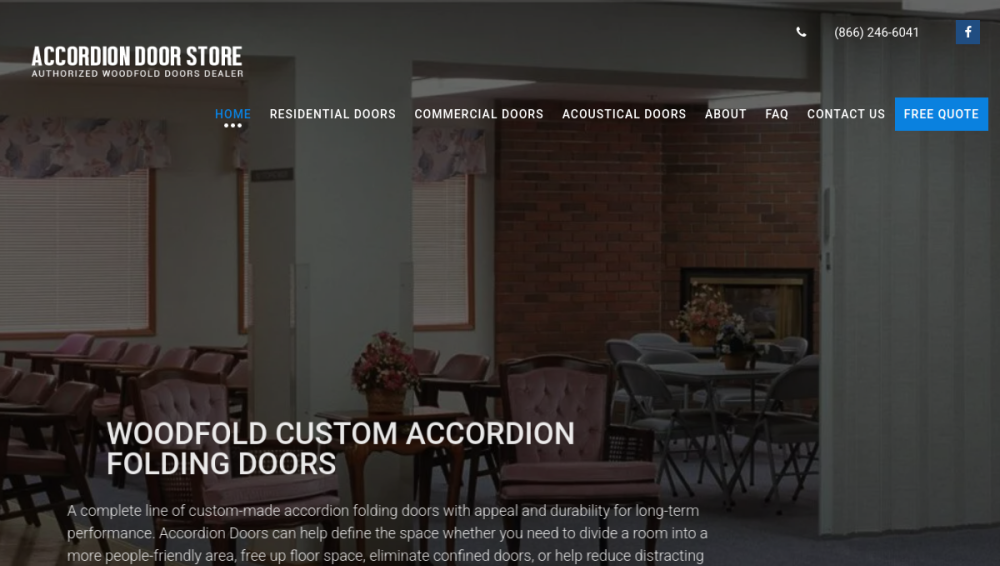 Website screenshot of Accordion Door Store