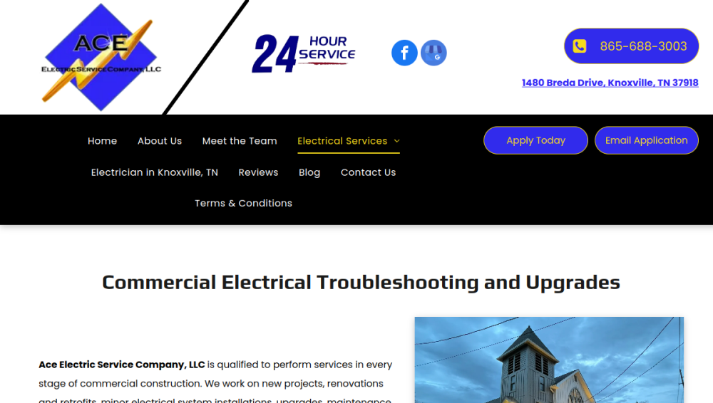 Website screenshot of Ace Electric Service Co., LLC