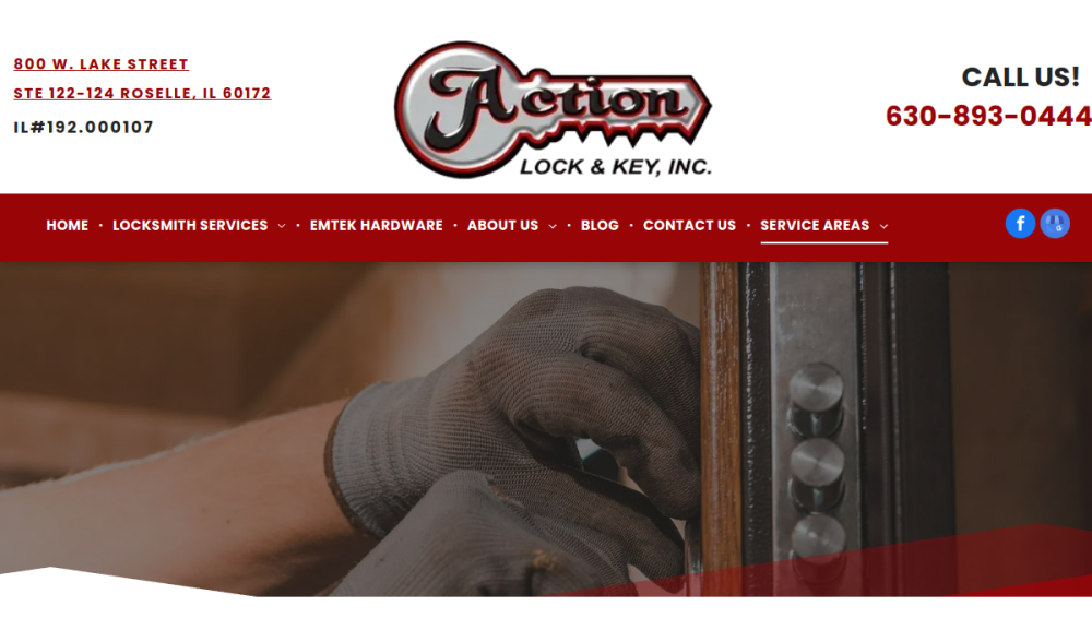 Website screenshot of Action Lock and Key