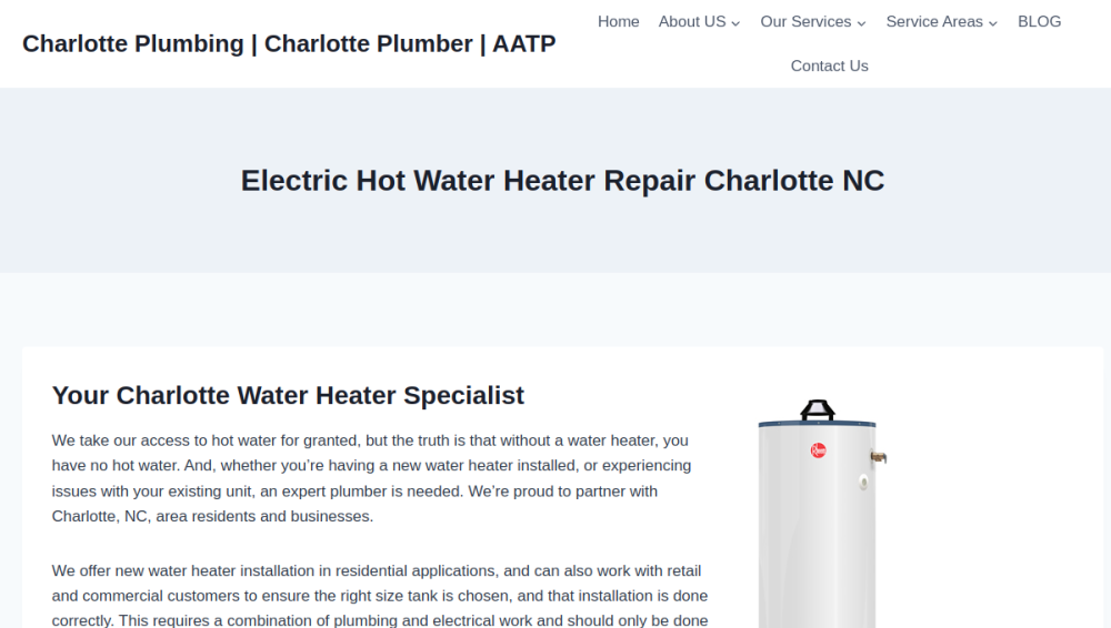Website screenshot of All About the Pipes Plumbing