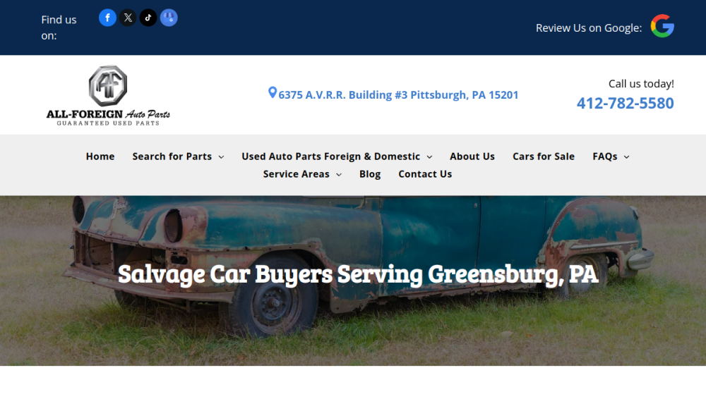 Website screenshot of All Foreign Auto Parts