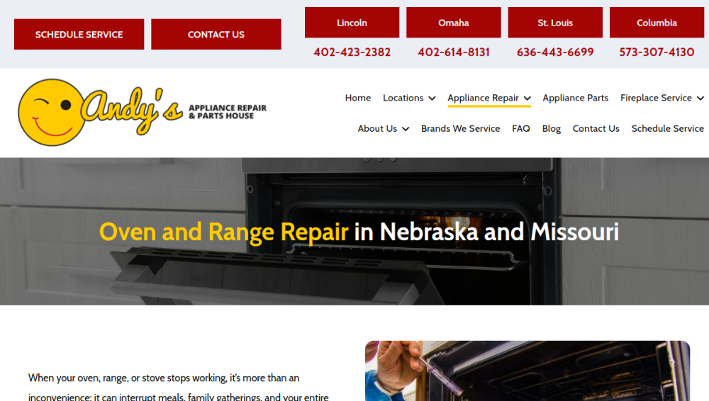 Website screenshot of Andy's Appliance Repair