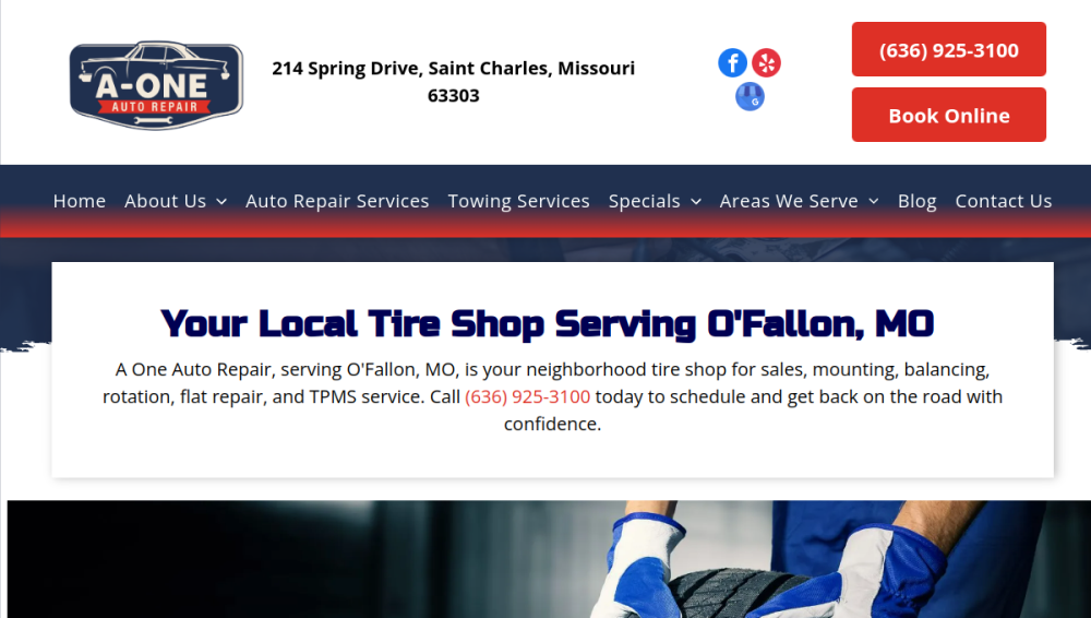Website screenshot of A One Auto Repair