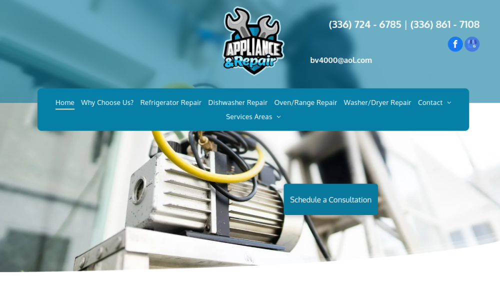 Website screenshot of Appliance & Repair