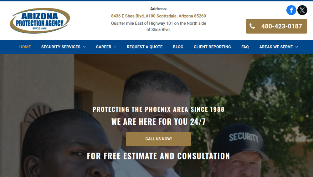 Website screenshot of Arizona  Protection Agency