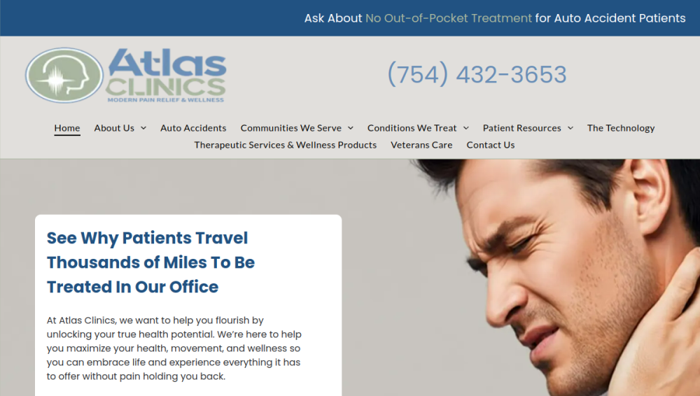 Website screenshot of Atlas Clinics Pompano Beach