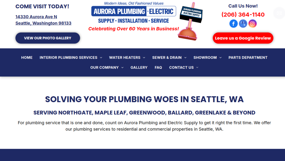 Website screenshot of Aurora Plumbing and Electric Supply, Inc