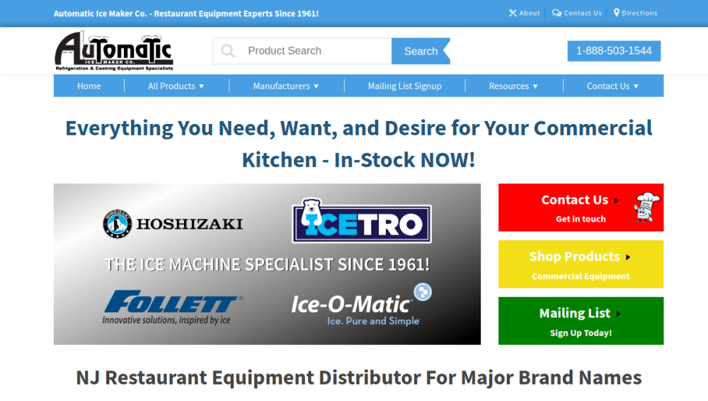 Website screenshot of Automatic Ice Maker Co.