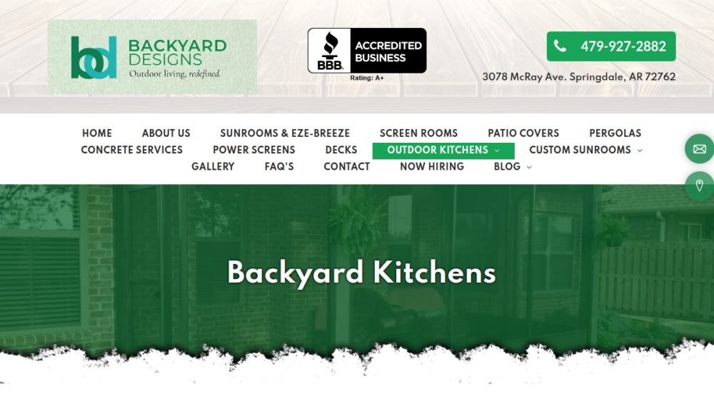 Website screenshot of Backyard Designs