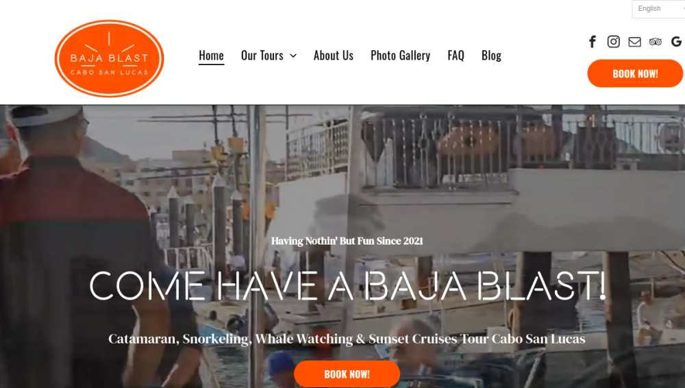 Website screenshot of Baja Blast Adventures