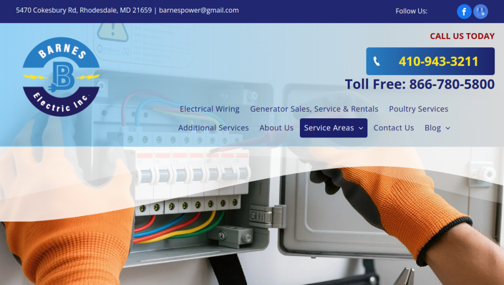 Website screenshot of Barnes Electric, Inc.