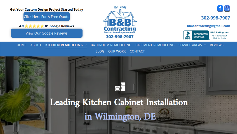 Website screenshot of B & B Contracting, LLC