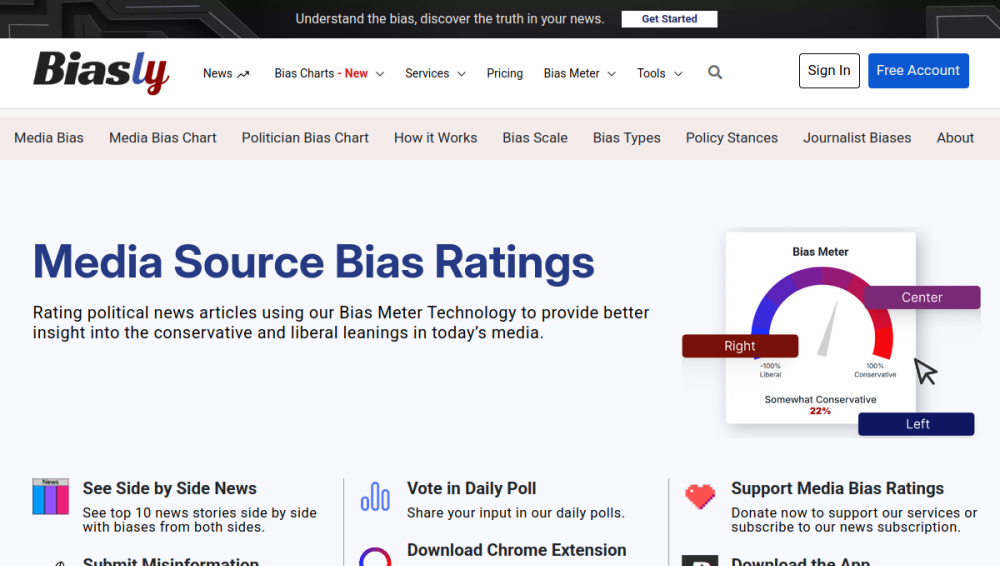 Website screenshot of Biasly