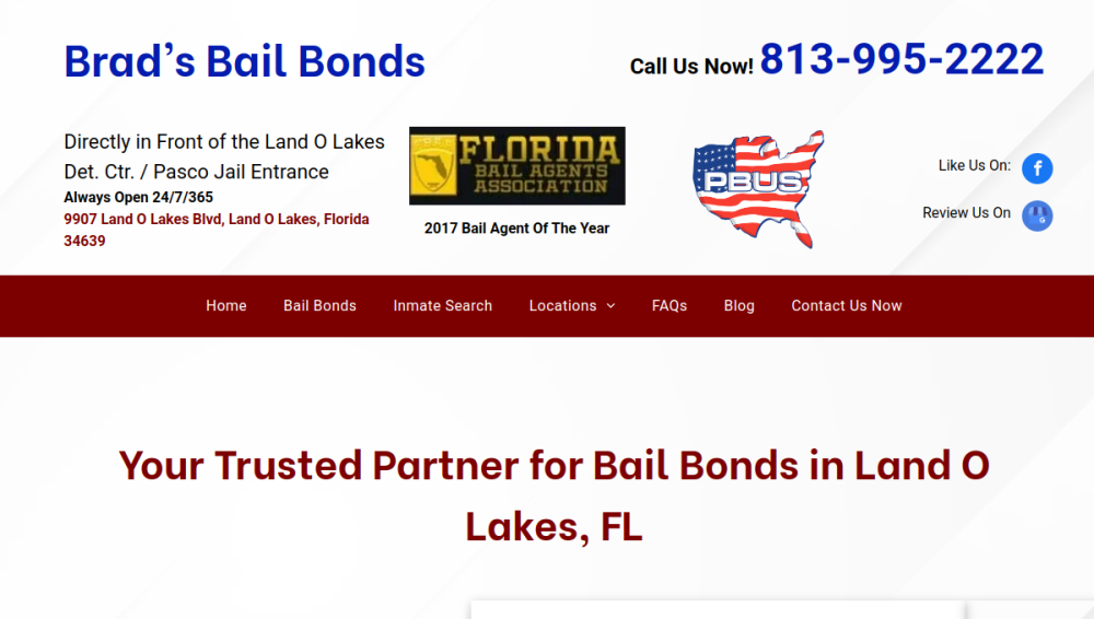 Website screenshot of Brad's Bail Bonds