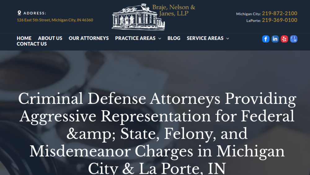 Website screenshot of Braje Nelson & Janes LLP