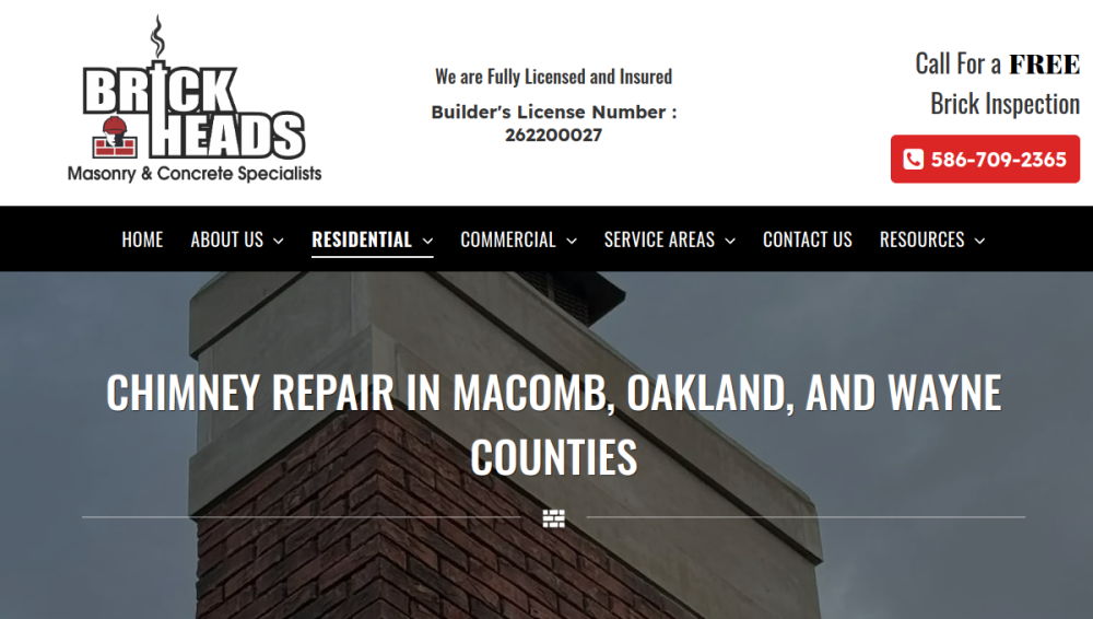 Website screenshot of Brickheads Masonry & Concrete Specialists LLC