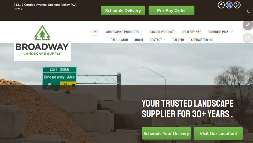 Website screenshot of Broadway Landscape Supply