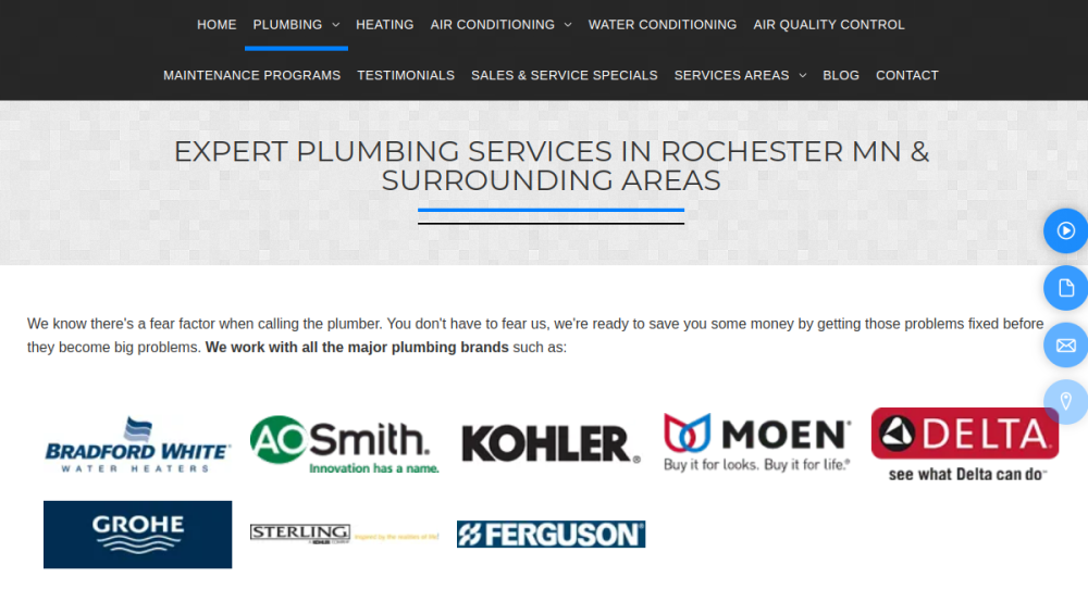 Website screenshot of Action Plumbing & Heating