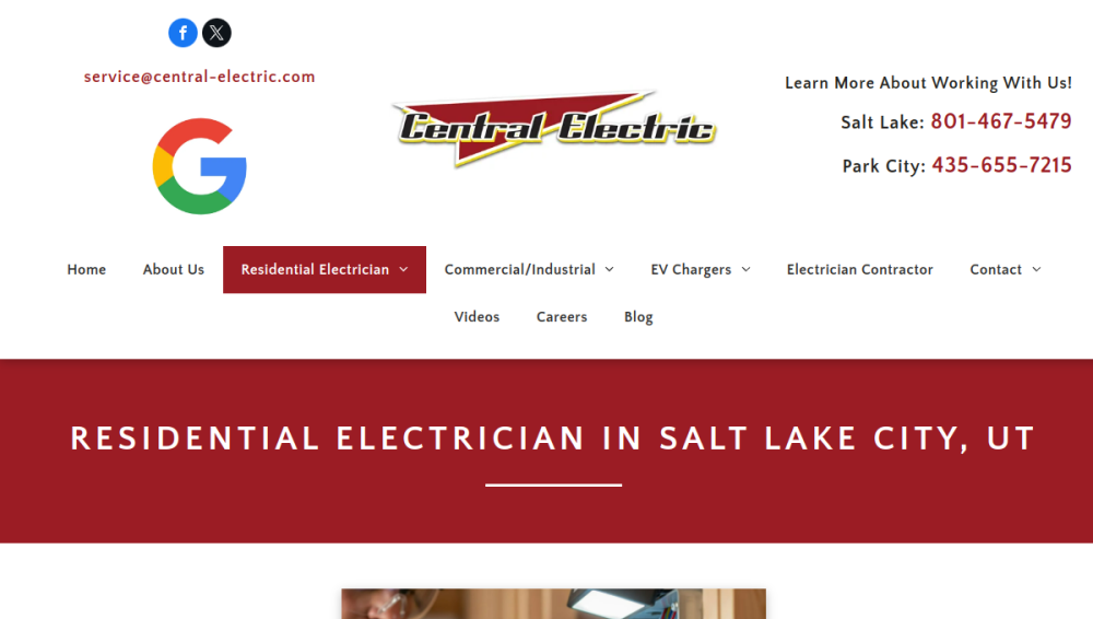 Website screenshot of Central Electric Inc