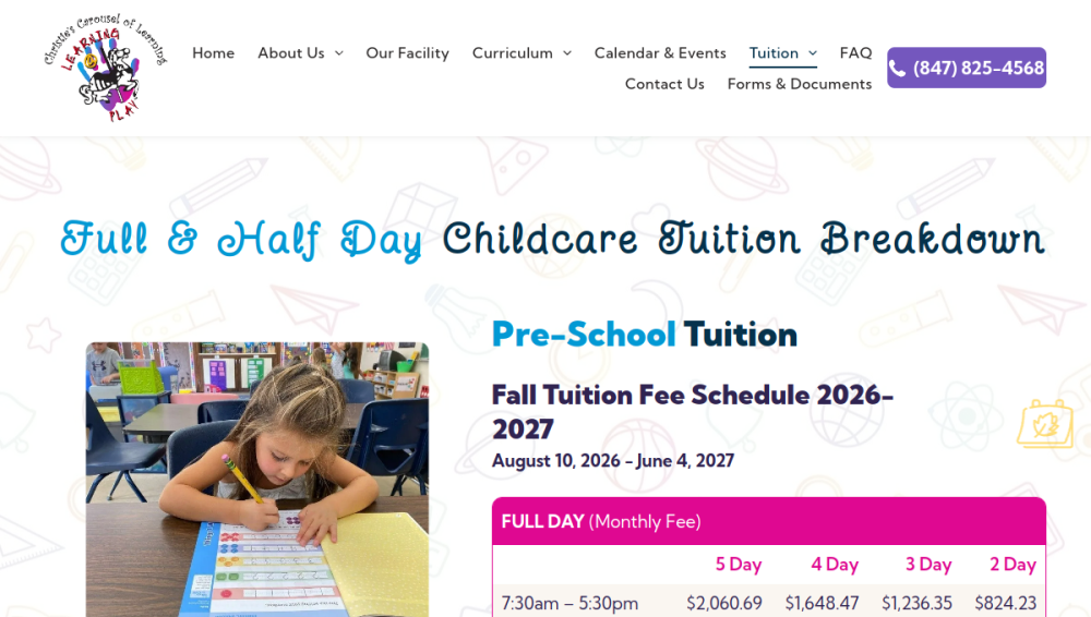 Website screenshot of Christie's Carousel of Learning