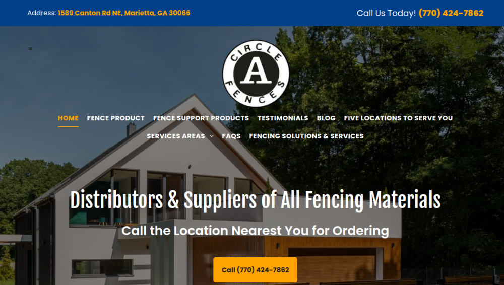Website screenshot of Circle A Fences, Inc.