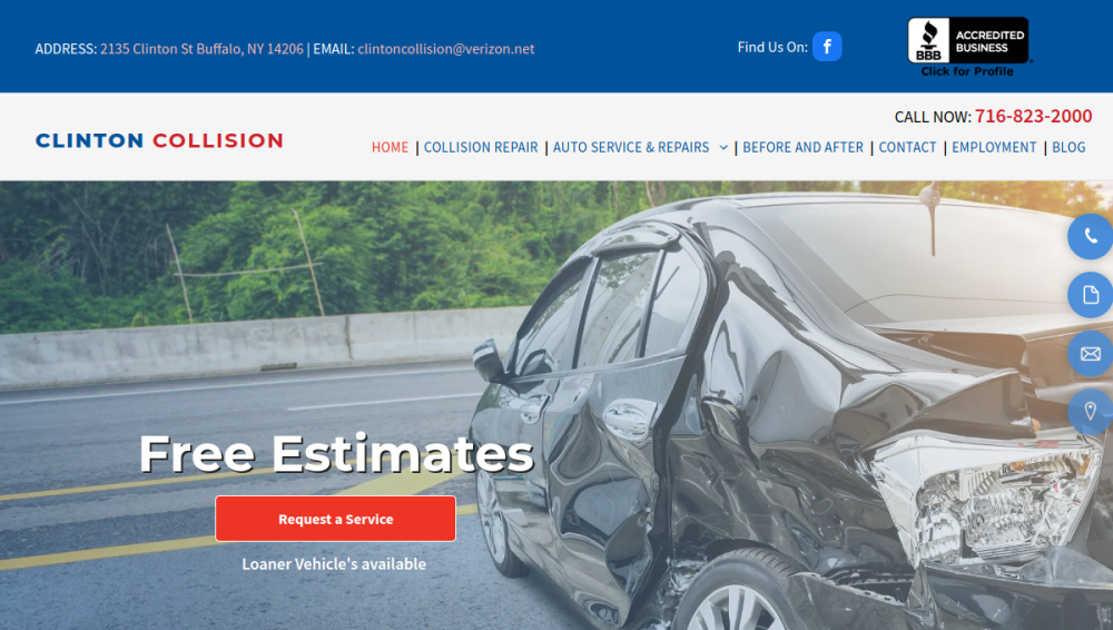 Website screenshot of Clinton Collision