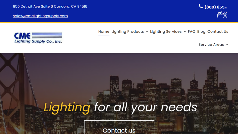 Website screenshot of CME Lighting Supply 