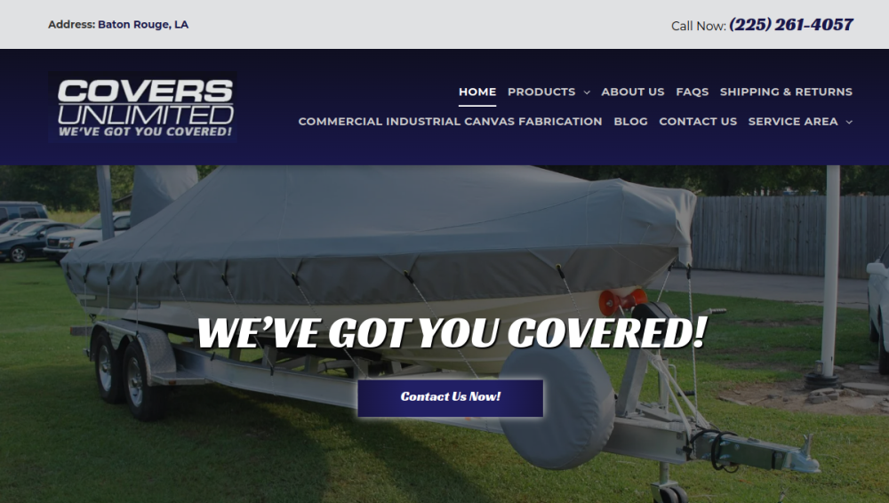 Website screenshot of Covers Unlimited, Inc.