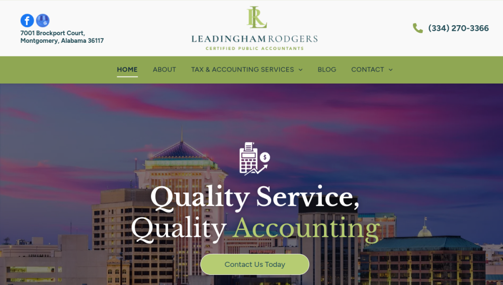 Website screenshot of Leadingham Rodgers, L.L.C.