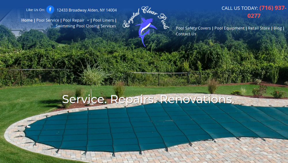 Website screenshot of Crystal Clear Pools