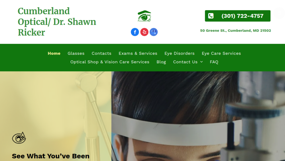 Website screenshot of Cumberland Opticians